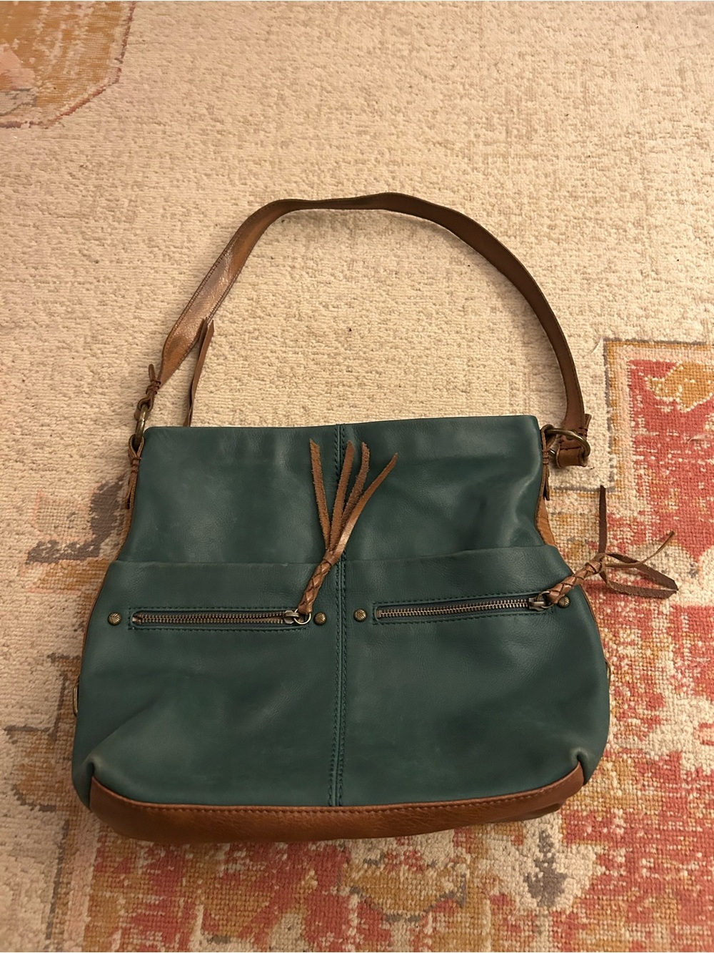 The Sak Ashland Green & Brown Leather Retro/Vintage Inspired Bucket Bag